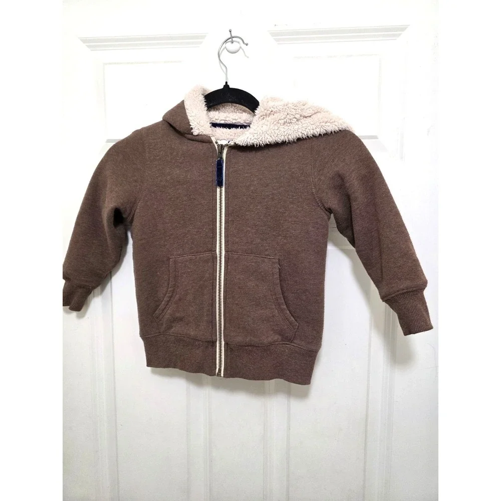 Mini Boden Kids Brown Sherpa-Lined Hoodie Zip Closure & Ears On Hood Size 2-3 Ye